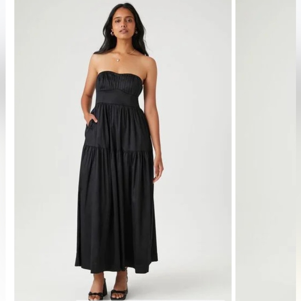 Poplin Pintucked Strapless Midi Dress size small